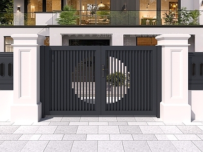 新中式双开门 新中式对开门 庭院简约对开门 别墅大门 庭院围栏