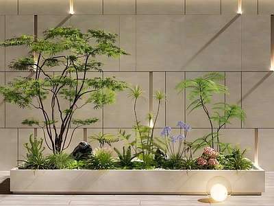 新中式花池 植物造景 景观树 植物花草组合