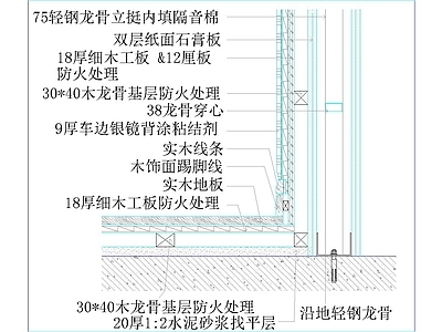 墙面节点 墙面银镜地面地板 施工图