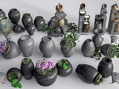 新中式景观花瓶 现代陶罐小品   陶罐组合  景观园艺小品
