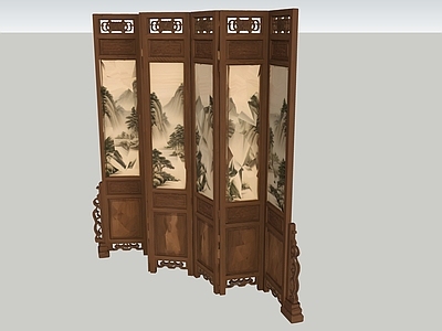 新中式屏风 屏风 家具 雕塑 摆件