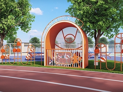现代童趣公园绿地装置 篮球储物柜 篮球美陈 学校小品 操场小品 运动小品