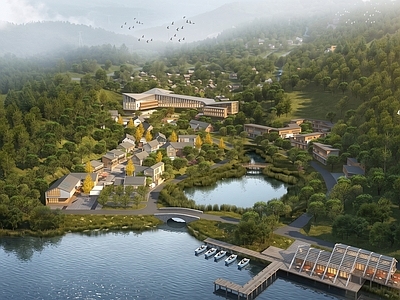 新中式鸟瞰规划 千柱山度假区 新中式酒店 山地温泉酒店 新中式商业街 新中式度假酒店