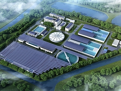 现代主义污水处理站 污水处理站 污水站加建光伏板