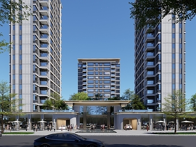 现代简约小区建筑 小区大门 商业 现代简约