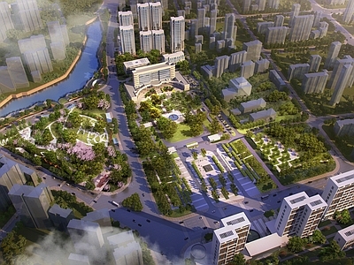 现代主义鸟瞰规划 市政广场 住宅鸟瞰
