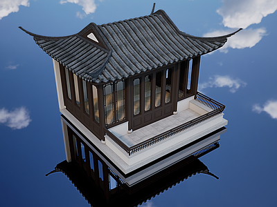 新中式古建筑 古建筑凉亭 水榭
