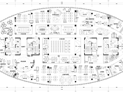 现代整体办公空间 3000㎡办公 平面方案图 大培训室 茶水咖啡吧 会议室 施工图