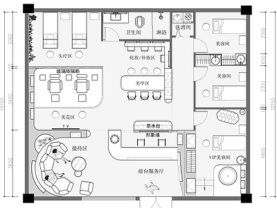 现代美容院 美容美甲店 艾灸养身店 施工图