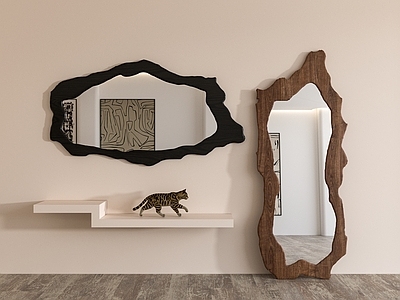 奶油风镜子 侘寂风镜子 木镜子 全身镜 浴室镜