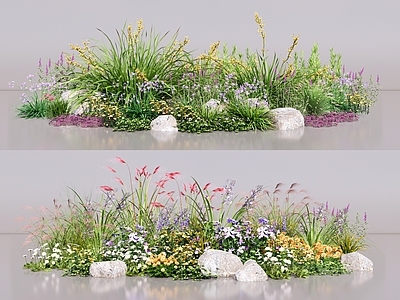 自然野趣风花境 花镜花卉花坛花池 灌木花草植物堆 庭院景观植物组合 观赏草杂草组合 花园景观小品