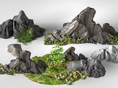 新中式景观景观石 现代假山石头 景观小品 假山跌水