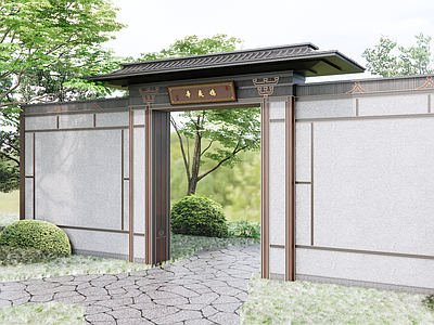 新中式入口大门 新中式唐风大门 新中式宋风对景墙 日式古典门头 新中式庭院门