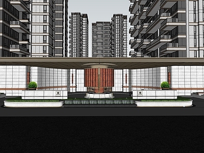 现代主义入口大门 示范区前场景观 现代示范区大门 入口大门 酒店式落客大门 现代小区景观