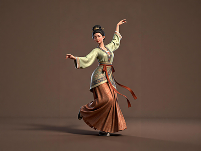 宋式美学虚拟人物 汉服舞蹈 唐风舞女建模 古风仕女形象 国风  仕女 古典舞女