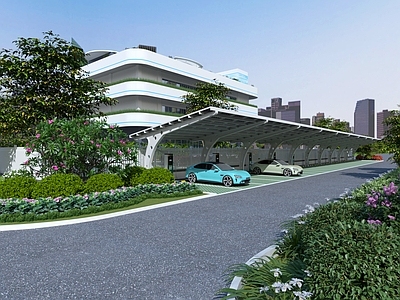 现代主义停车空间 生态停车场 太阳能停车场 充电桩