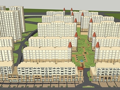 欧式小区建筑 高层建筑 洋房建筑 北美风格 商业街底商 景观