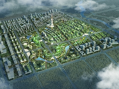 现代生态城市设计鸟瞰规划 城市规划 鸟瞰规划