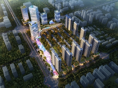 现代主义鸟瞰规划 商业综合体 商住规划 鸟瞰规划