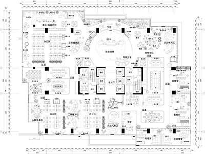 现代整体办公空间 总部办公平面方案 平面图纸 茶水咖啡吧 经理室 会议室 施工图
