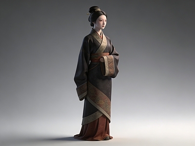 新中式虚拟人物 春秋 女子 糯裙 雕塑 AI渲染