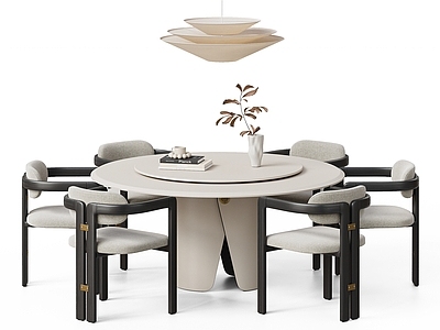 现代简约餐桌椅 Gallotti 意式轻奢餐桌椅 六人餐桌椅 圆形餐桌椅 吊灯