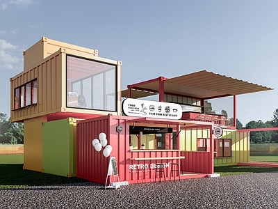 集装箱模块化设计餐饮建筑 现代集装箱建筑 咖啡厅建筑  临时建筑