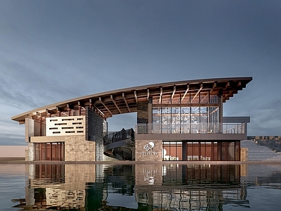 新中式售楼处建筑 现代咖啡厅建筑  商店建筑 驿站建筑 小型公共建筑