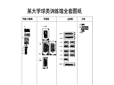 现代学校建筑 某大学球类训练馆 平立剖全套图纸 施工图