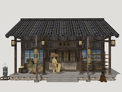 中式传统商铺古建筑 乡村民房建筑 宋韵民居建筑 影视民居 民俗商业街