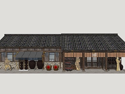 中式传统商铺风格商业街 民俗商业街 宋韵商业建筑 乡村民房 影视民居建筑