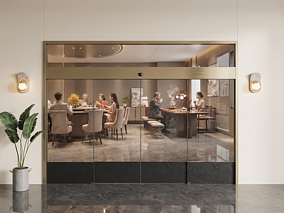 现代玻璃双开门 电动感应门