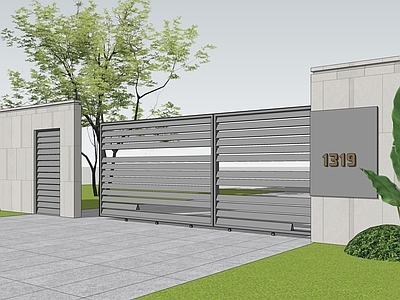 现代简约入口大门 现代大门 庭院大门 景观大门