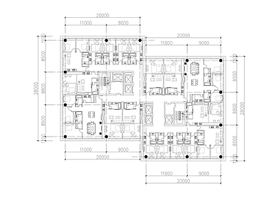 公寓建筑 高层公寓 公寓标准层 核心筒公寓 酒店公寓平面 酒店平面 施工图