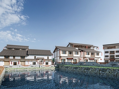 新中式民宿建筑 现代乡村民房  乡村建筑  民宿建筑 乡村院落