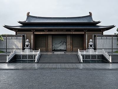 新中式售楼处建筑 中式唐风入口门楼 中式古典建筑门楼 唐风重檐歇山门楼