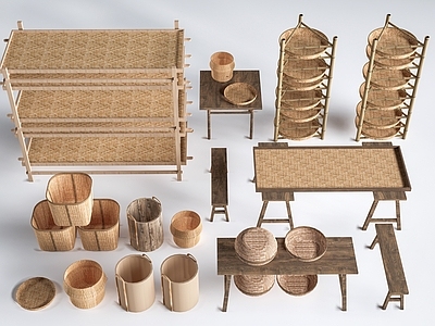 新中式农业展厅 现代乡村小品 老物件 箩筐 乡村摆件