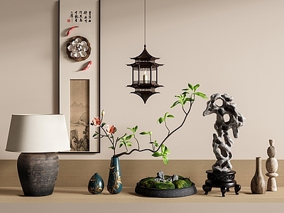 新中式雕塑摆件 摆件组合 绿植摆件 太湖石摆件 花瓶花艺 苔藓摆件