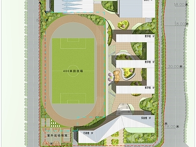 现代学校建筑 小学总平面 教学楼 行政楼 实验楼 风雨操场 施工图