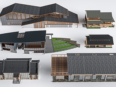 新中式民宿建筑 新中式坡屋顶建筑 民宿建筑  展览馆建筑   公共建筑