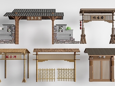 新中式入口大门 新中式庭院门 院落大门 庭院门头 民宿大门