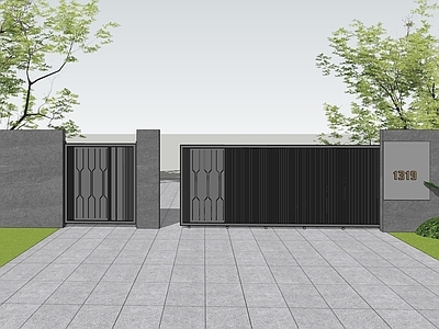 现代极简入口大门 景观大门 庭院大门 现代大门