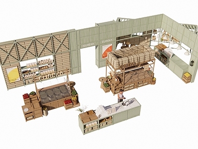原木风食品展台 烘焙店 中岛柜 原木风 装饰柜 展示台
