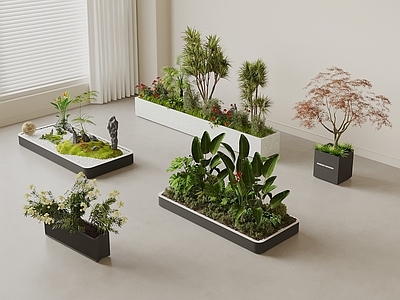 现代简约花箱 植物组合 外摆绿植花箱 植物堆 花池