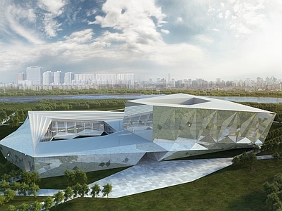 现代图书馆建筑 大同市图书馆 带犀牛模型 施工图