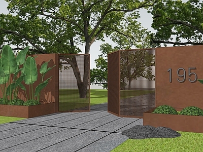 现代主义入口大门 景观大门 现代大门  庭院大门