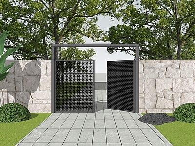 现代简约入口大门 庭院大门 现代大门  景观大门