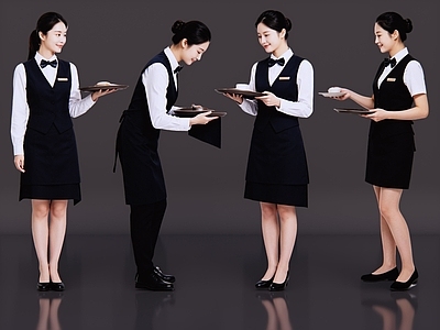 现代简约多人 2D现代人物 餐厅服务员 餐饮人物 服务员 餐厅美女