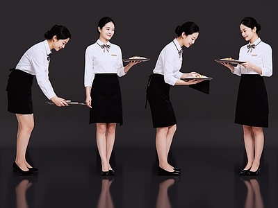 现代简约多人 2D现代人物 餐厅服务员  餐饮人物 服务员 餐厅美女