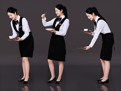 现代简约多人 2D现代人物 餐厅服务员 餐饮人物 服务员 餐厅美女